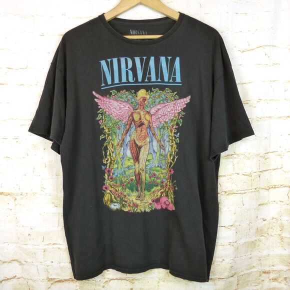 Nirvana T-Shirt In Utero Album Men XL Black Colorful Angel Rock Band Grunge - Picture 1 of 11